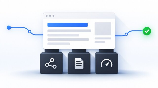 A website supported by three foundation blocks representing crawl access, indexing and performance